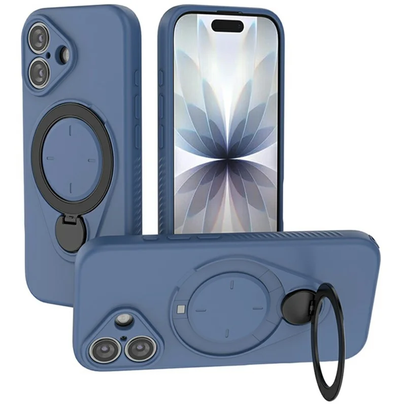 For iPhone 17 Magnetic Case Rotating Kickstand TPU PC Phone Cover Compatible with MagSafe - Blue