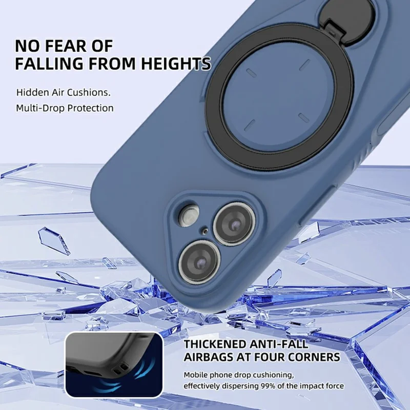 For iPhone 17 Magnetic Case Rotating Kickstand TPU PC Phone Cover Compatible with MagSafe - Blue