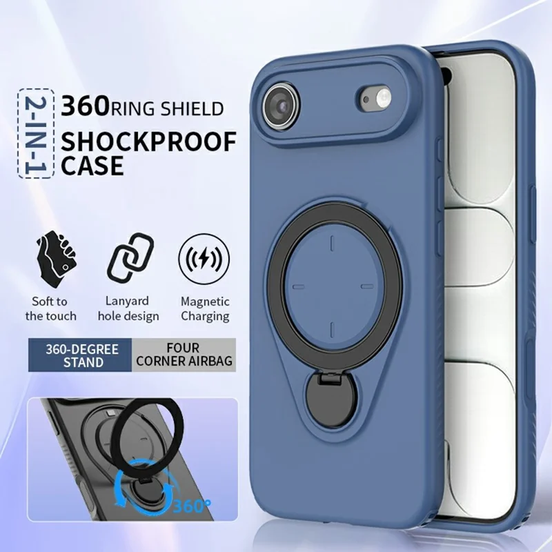 Coque magnétique pour iPhone Air avec support pivotant, housse en TPU et PC compatible MagSafe - Bleu