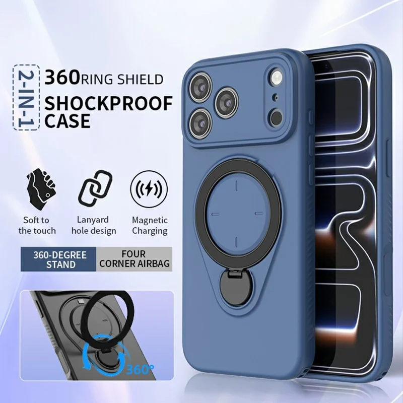 For iPhone 17 Pro Max Kickstand Case Drop Proof TPU Phone Cover Support Magnetic Car Mount - Blue