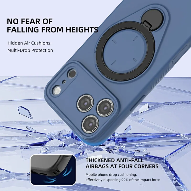 For iPhone 17 Pro Max Kickstand Case Drop Proof TPU Phone Cover Support Magnetic Car Mount - Blue