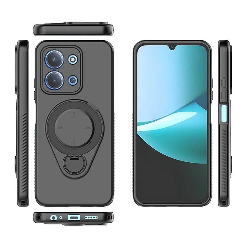 For Xiaomi Redmi 15C 4G (Global) (171mm) Magnetic Case Rotating Kickstand TPU PC Phone Cover - Black