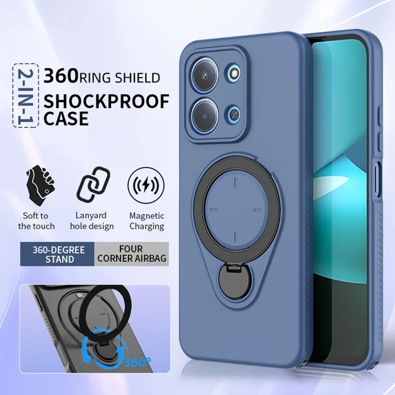 For Xiaomi Redmi 15C 4G (Global) (171mm) Magnetic Case Rotating Kickstand TPU PC Phone Cover - Black