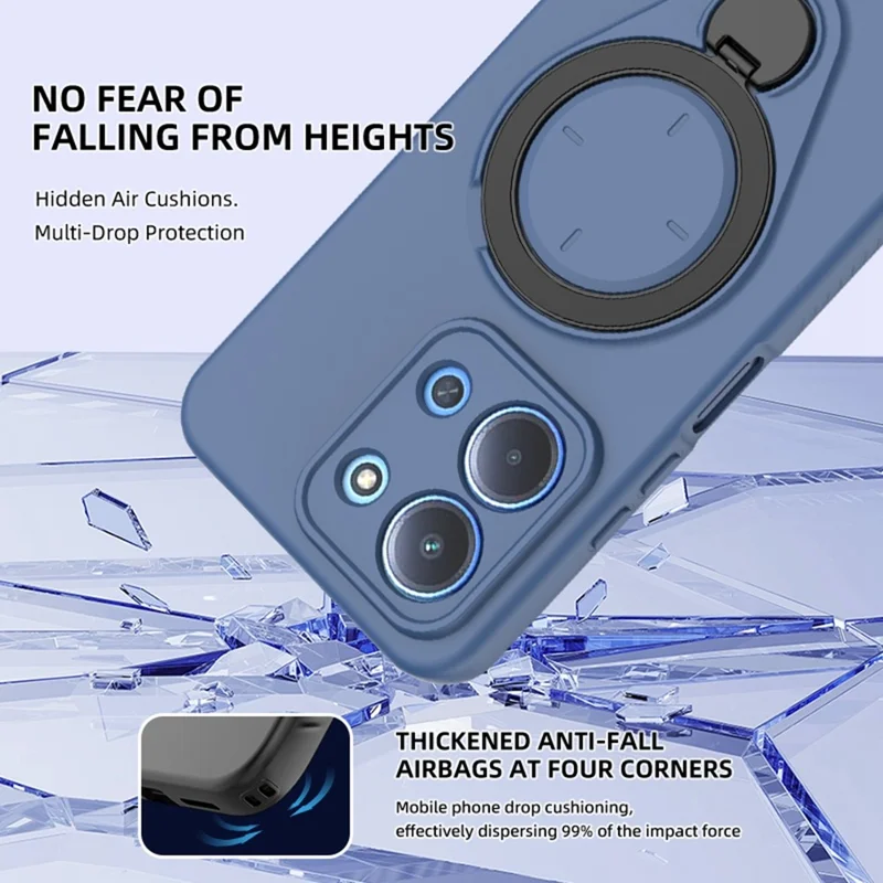 For Xiaomi Redmi 15C 4G (Global) (171mm) Magnetic Case Rotating Kickstand TPU PC Phone Cover - Black