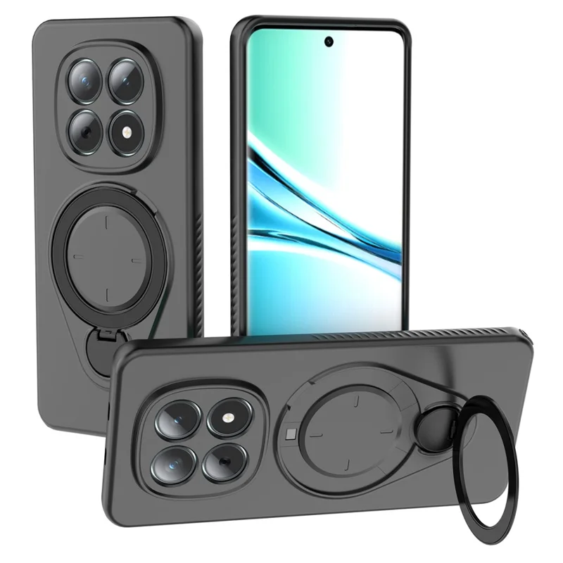 For Xiaomi Redmi Note 15 5G (Global) Magnetic Case Rotating Kickstand TPU PC Phone Cover - Black