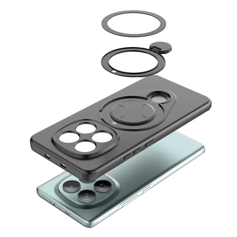 For Xiaomi Redmi Note 15 5G (Global) Magnetic Case Rotating Kickstand TPU PC Phone Cover - Black