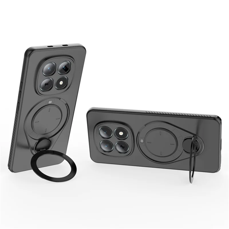 For Xiaomi Redmi Note 15 5G (Global) Magnetic Case Rotating Kickstand TPU PC Phone Cover - Black