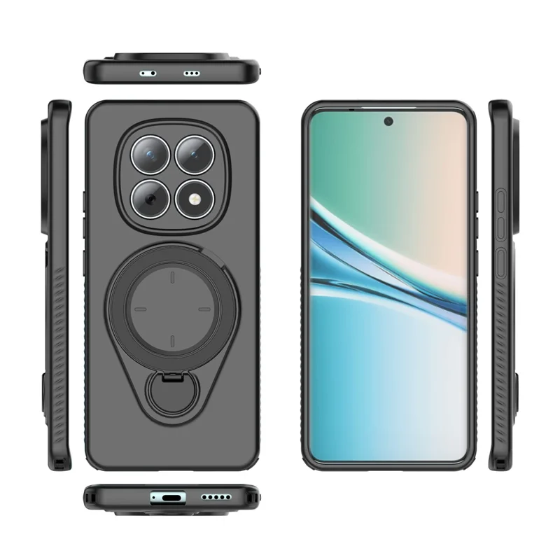 For Xiaomi Redmi Note 15 5G (Global) Magnetic Case Rotating Kickstand TPU PC Phone Cover - Black