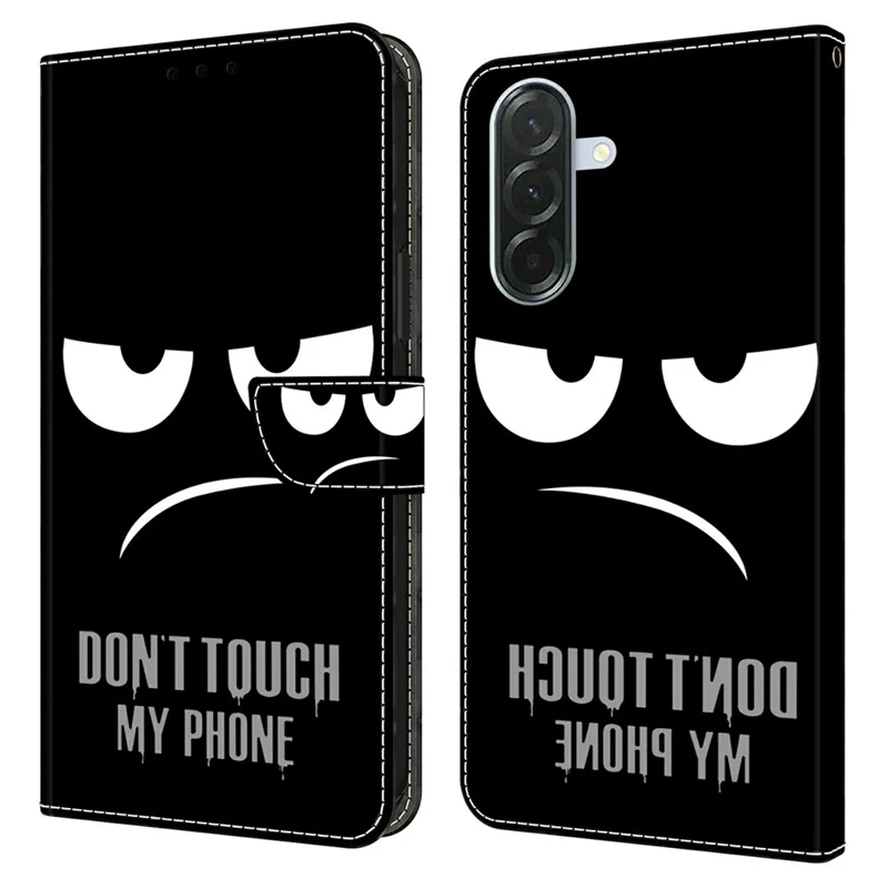 Phone Case For Samsung Galaxy A57 Magnetic Clasp 3D Pattern Leather Wallet Cover - Don't Touch My Phone