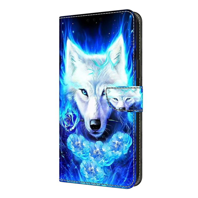 For Samsung Galaxy A57 Læderetui med Mønsterprint, Wallet Stået Fliptelebeskyttelse - Hvid Ulv
