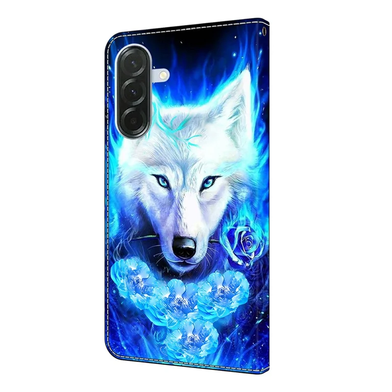 For Samsung Galaxy A57 Læderetui med Mønsterprint, Wallet Stået Fliptelebeskyttelse - Hvid Ulv