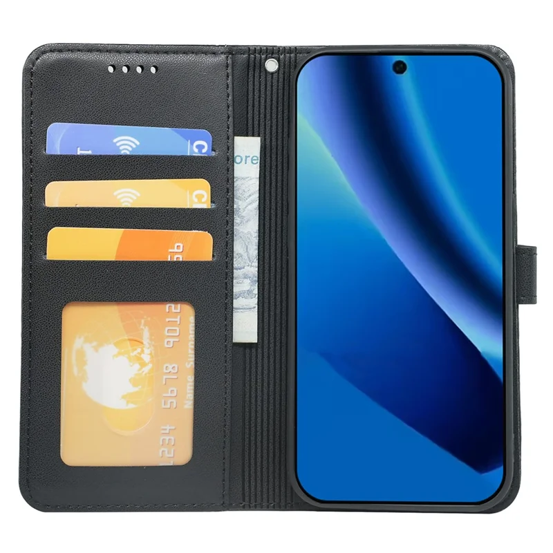 For Google Pixel 10a Wallet Case Magnetic Snap Leather Phone Cover with Strap - Black
