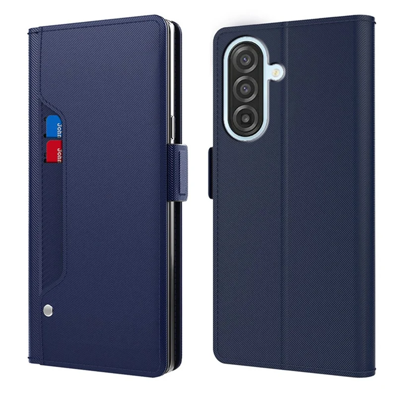 For Samsung Galaxy A57 5G Case Stand PU Leather Phone Cover Card Holder Mirror - Blue