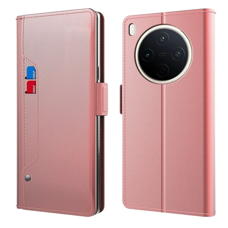 For vivo Y500 Pro 5G Taske Stående PU Læder Telefonbeskyttelse med Kortholder og Spejl - Roséguld