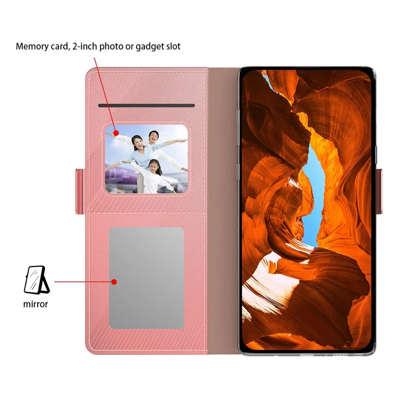 For vivo Y500 Pro 5G Taske Stående PU Læder Telefonbeskyttelse med Kortholder og Spejl - Roséguld