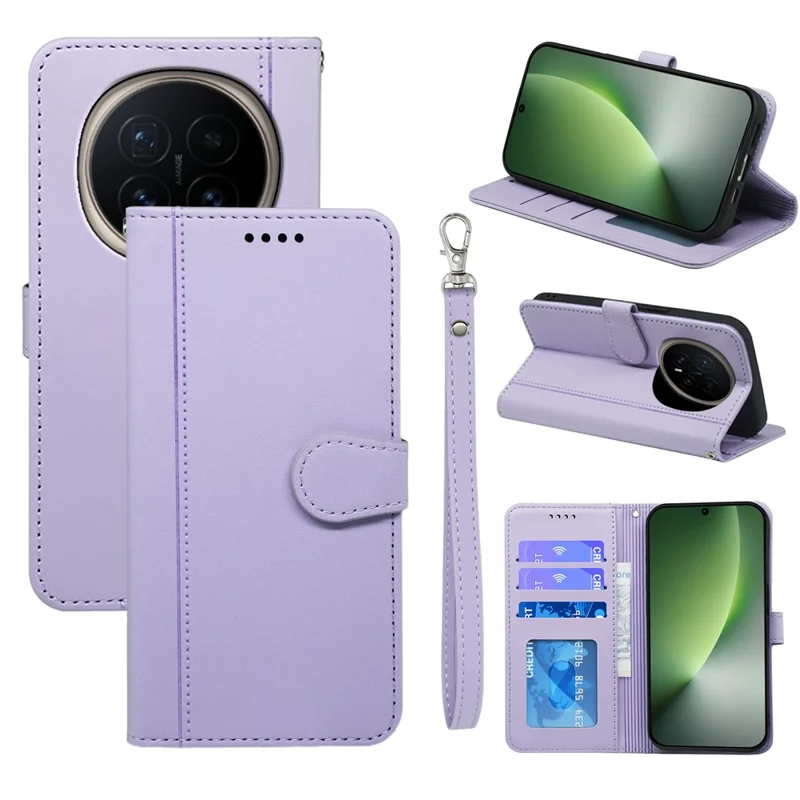 For Honor Magic8 5G Wallet Case Magnetic Snap Leather Phone Cover with Strap - Purple
