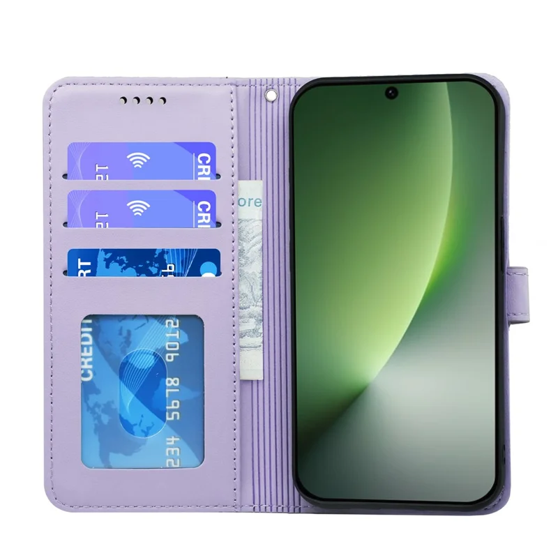 For Honor Magic8 5G Wallet Case Magnetic Snap Leather Phone Cover with Strap - Purple