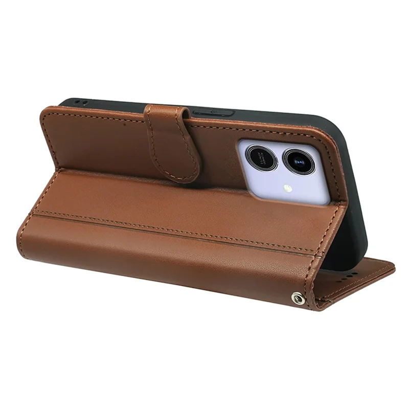 For Honor Play10 4G Wallet Case Magnetic Snap Leather Phone Cover with Strap - Brown