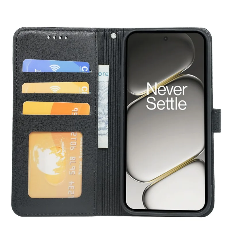 For OnePlus 15R 5G / Ace 6T 5G / Ace 6 5G Wallet Case Magnetic Snap Leather Phone Cover with Strap - Black