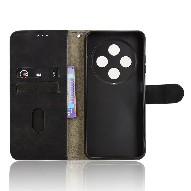 Etui skórzane do Oukitel C5, wrażenie dotyku skóry, antywypadkowe, z portfelem, podstawką, czarny