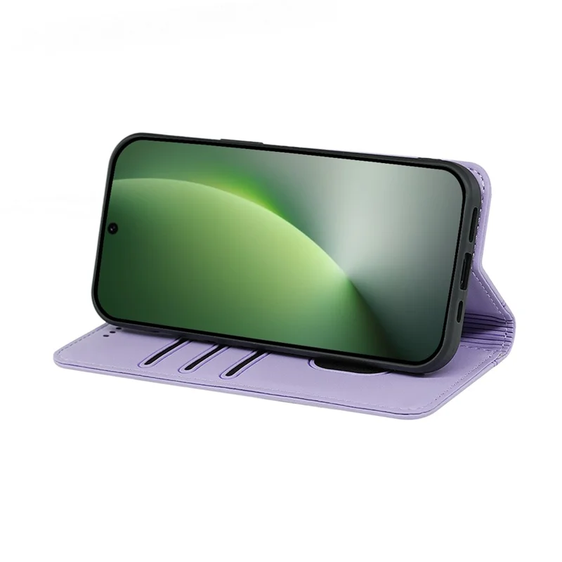 For Honor Magic8 5G Wallet Case Magnetic Closing PU Leather Phone Cover with Wrist Strap - Purple