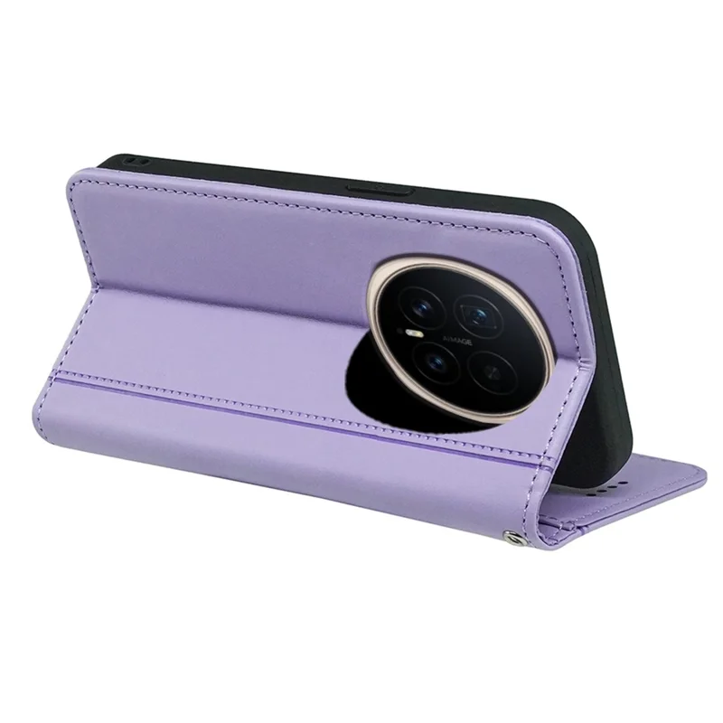 For Honor Magic8 5G Wallet Case Magnetic Closing PU Leather Phone Cover with Wrist Strap - Purple