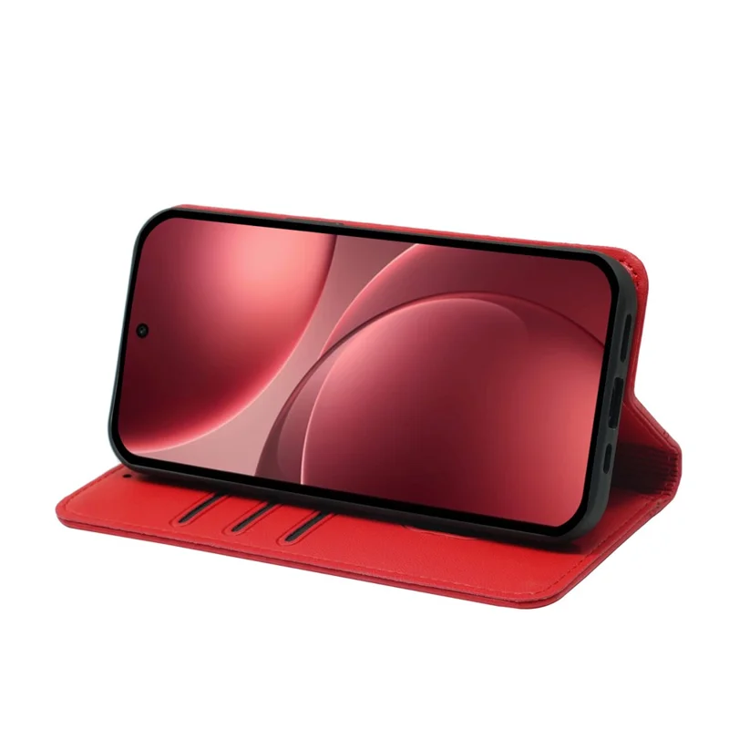For Oppo Find X9 5G Wallet Case Magnetic Closing PU Leather Phone Cover with Wrist Strap - Red