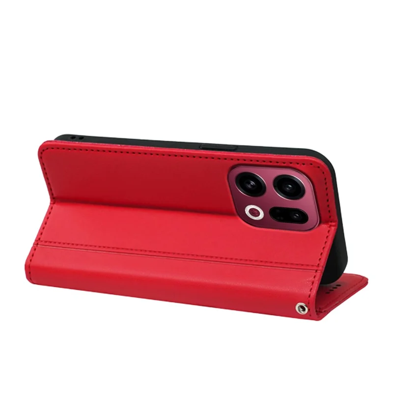 For Oppo Find X9 5G Wallet Case Magnetic Closing PU Leather Phone Cover with Wrist Strap - Red