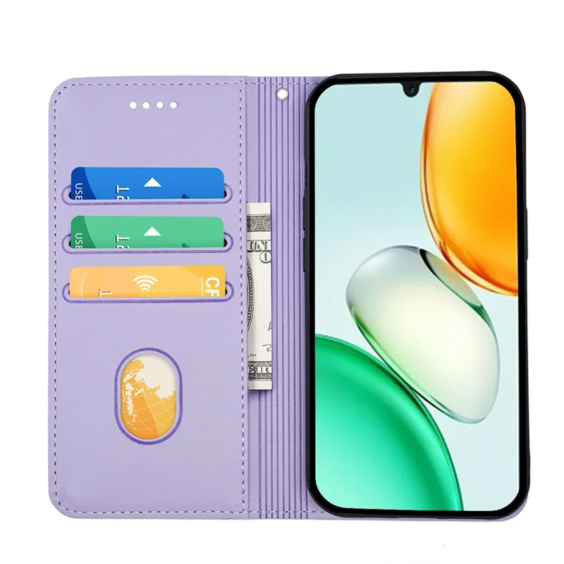 For Honor Play10 4G Wallet Case Magnetic Closing PU Leather Phone Cover with Wrist Strap - Purple