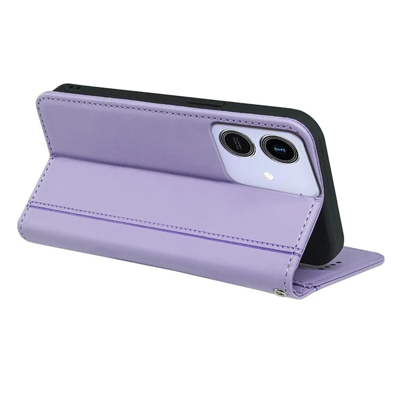 For Honor Play10 4G Wallet Case Magnetic Closing PU Leather Phone Cover with Wrist Strap - Purple