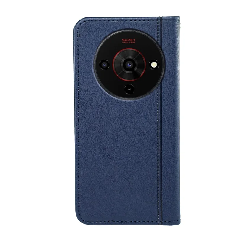For ZTE Blade A76 5G Wallet Case Magnetic Closing PU Leather Phone Cover with Wrist Strap - Blue