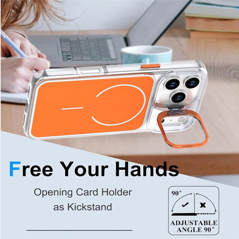 For iPhone 17 Pro Magnetic Case Matching Color Lens Kickstand TPU PC Phone Cover Compatible with MagSafe - Orange