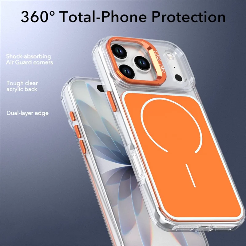 For iPhone 17 Pro Magnetic Case Matching Color Lens Kickstand TPU PC Phone Cover Compatible with MagSafe - Orange