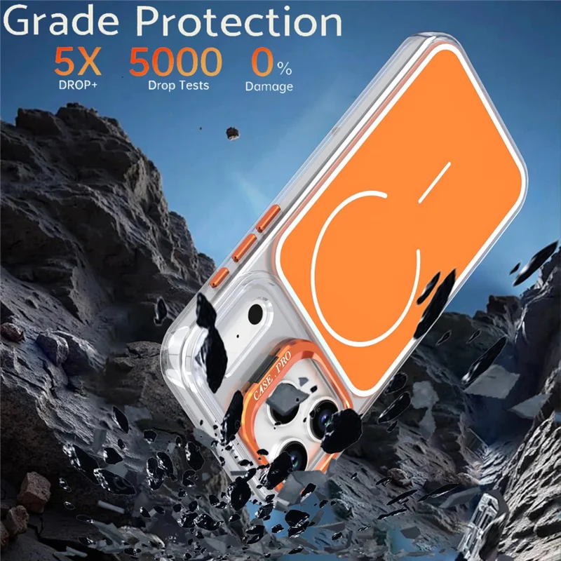 For iPhone 17 Pro Magnetic Case Matching Color Lens Kickstand TPU PC Phone Cover Compatible with MagSafe - Orange
