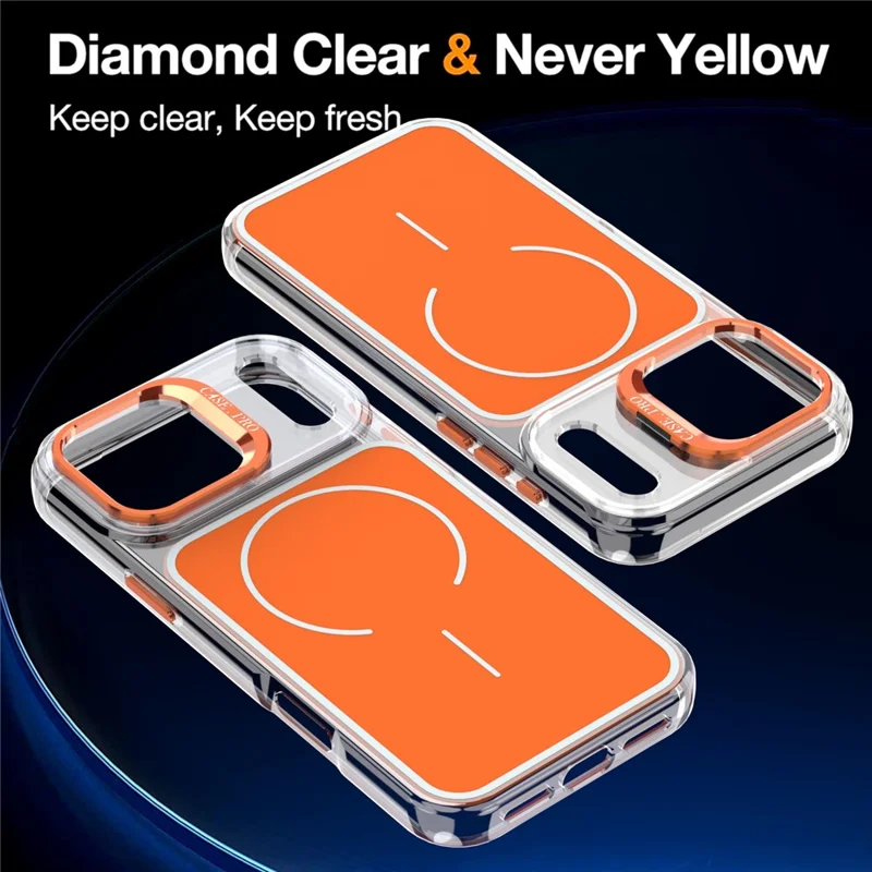 For iPhone 17 Pro Max Magnetic Case Matching Color Lens Kickstand TPU PC Phone Cover Compatible with MagSafe - Orange