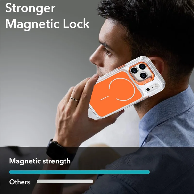 For iPhone 17 Pro Max Magnetic Case Matching Color Lens Kickstand TPU PC Phone Cover Compatible with MagSafe - Orange