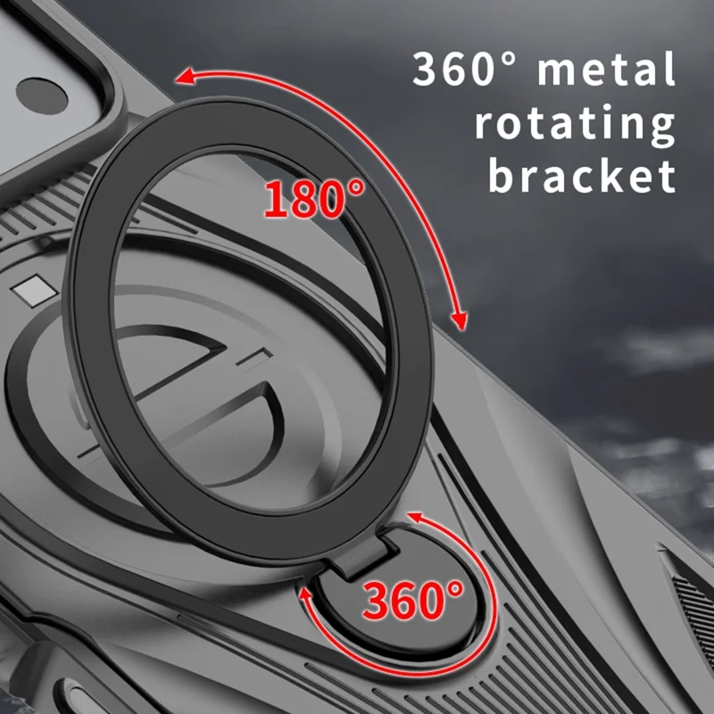 For iPhone 17 Pro Max Magnetic Case Rotating Kickstand TPU PC Shockproof Phone Back Cover  - Black