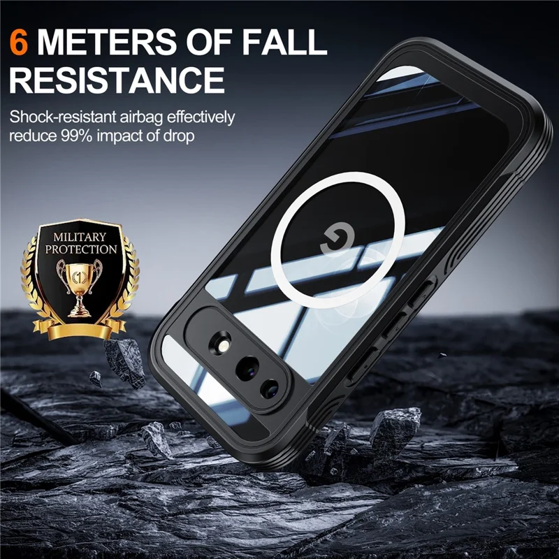 Magnetische Hülle für Google Pixel 10a, PC + TPU-Handyhülle mit gehärtetem Glas-Schutzfolie – Schwarz