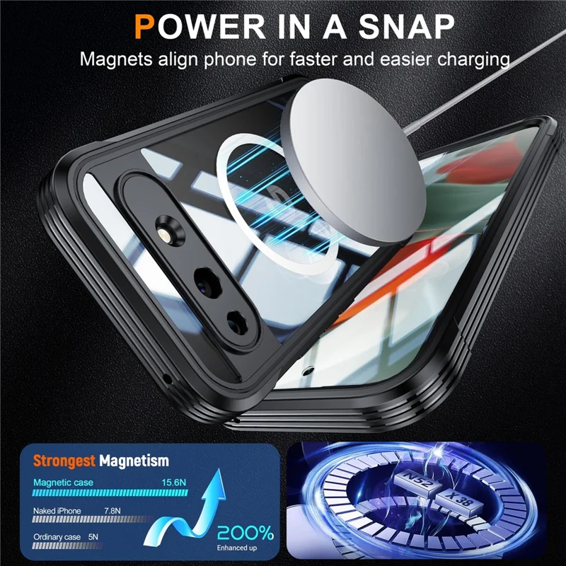 Magnetische Hülle für Google Pixel 10a, PC + TPU-Handyhülle mit gehärtetem Glas-Schutzfolie – Schwarz