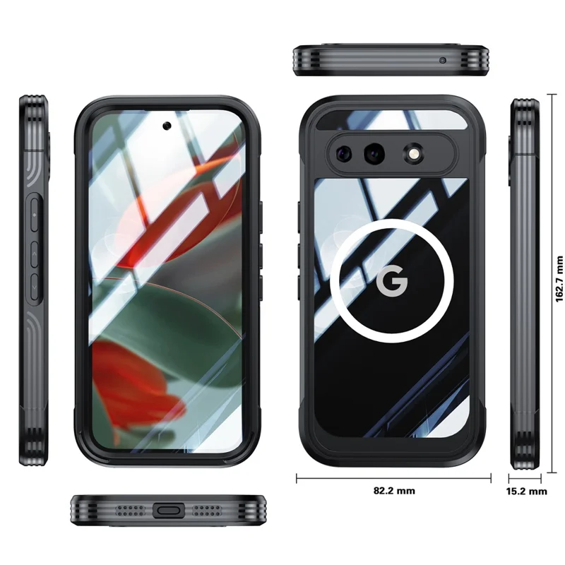 Magnetische Hülle für Google Pixel 10a, PC + TPU-Handyhülle mit gehärtetem Glas-Schutzfolie – Schwarz