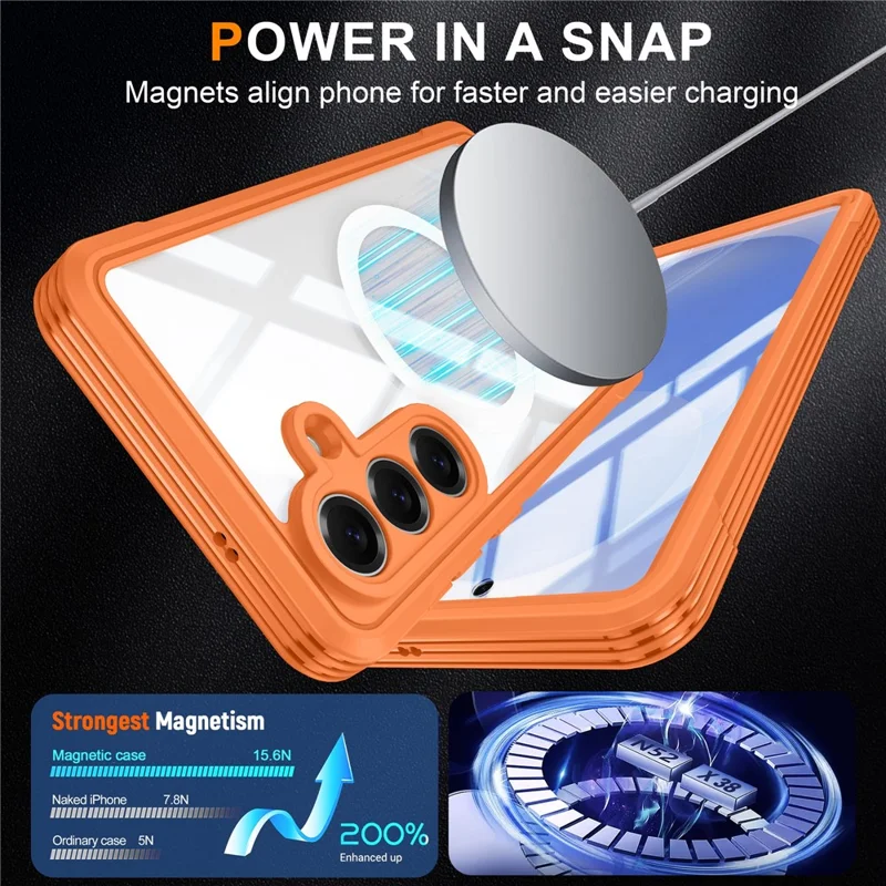For Samsung Galaxy S26 Magnetic Case PC + TPU Phone Cover with Tempered Glass Screen Film - Orange - 4