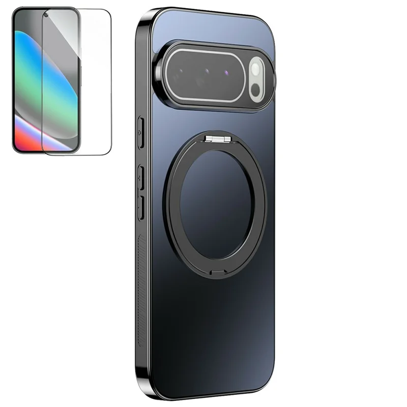 For Google Pixel 10 Pro Magnetic Case 360° Rotatable TPU PC Matte Phone Cover with Tempered Glass -  Black