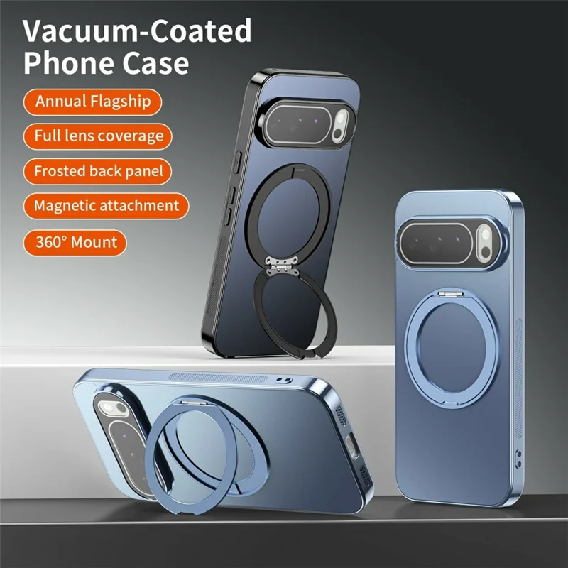 For Google Pixel 10 Pro XL Magnetic Case 360° Rotatable TPU PC Matte Phone Cover with Tempered Glass  - Black