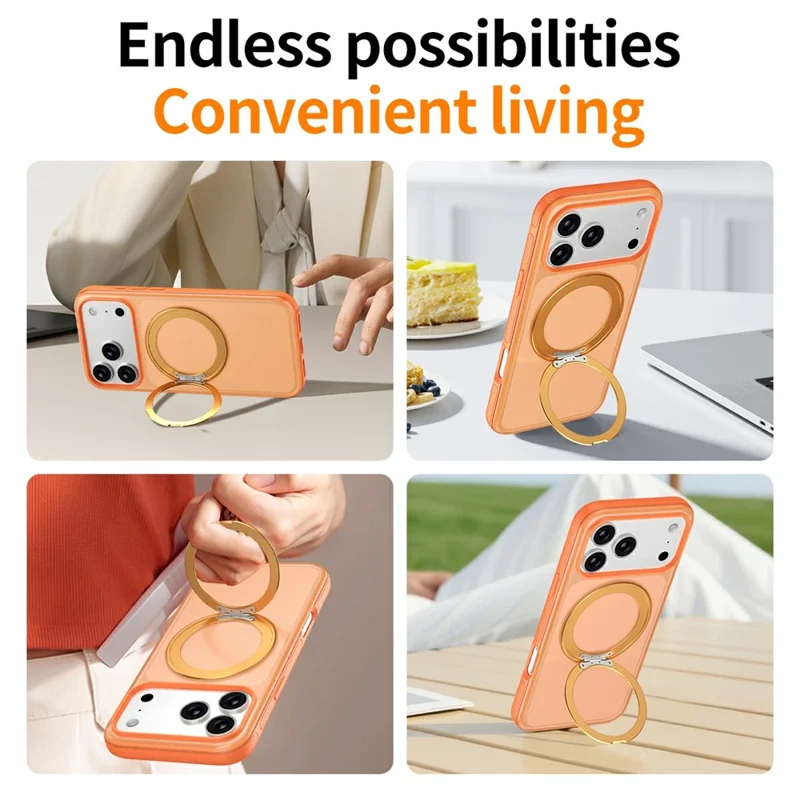 Capa Magnética para iPhone 17 Pro Max Compatível com MagSafe Capa de Telemóvel TPU PC com Rotação 360° com Filme de Vidro Temperado - Laranja Titânio