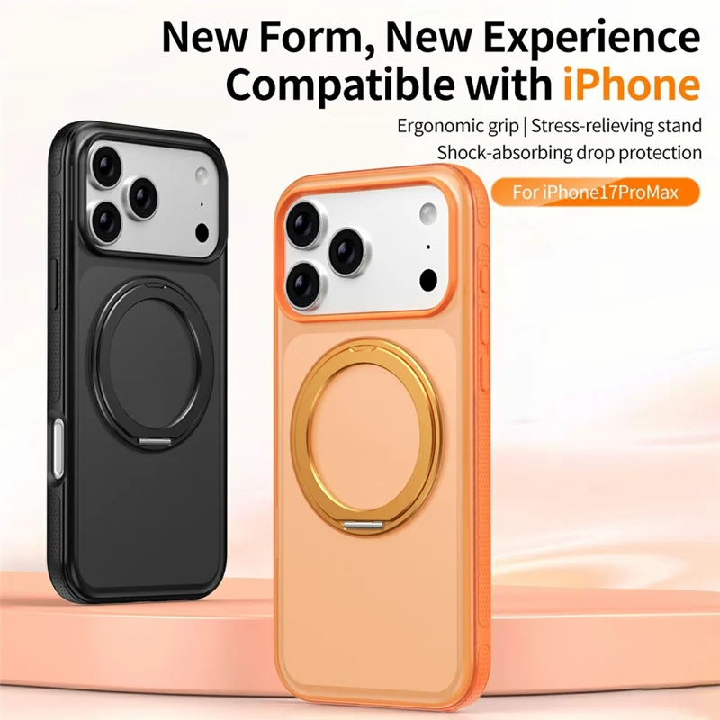 Capa Magnética para iPhone 17 Pro Compatível com MagSafe Capa de Telemóvel TPU PC com Rotação de 360° e Filme de Vidro Temperado - Laranja Titânio