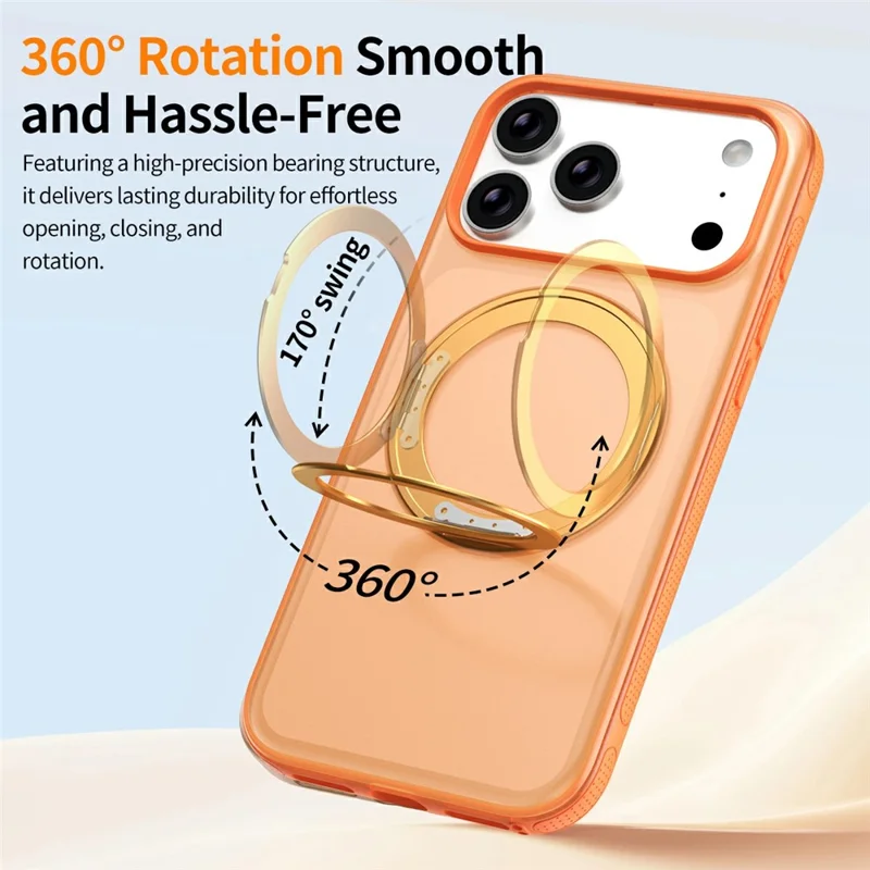 Capa Magnética para iPhone 17 Pro Compatível com MagSafe Capa de Telemóvel TPU PC com Rotação de 360° e Filme de Vidro Temperado - Laranja Titânio