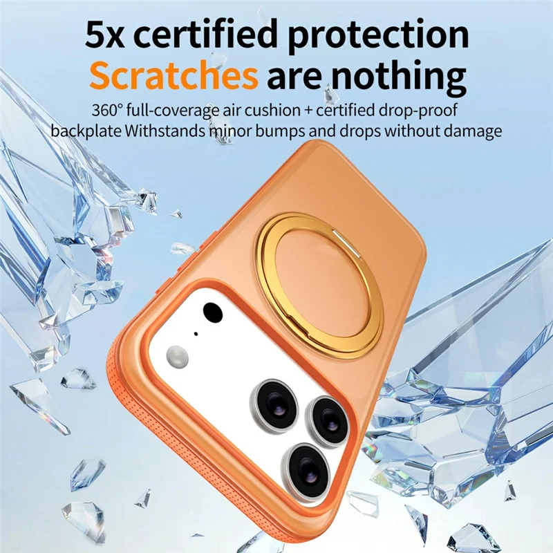 Capa Magnética para iPhone 17 Pro Compatível com MagSafe Capa de Telemóvel TPU PC com Rotação de 360° e Filme de Vidro Temperado - Laranja Titânio