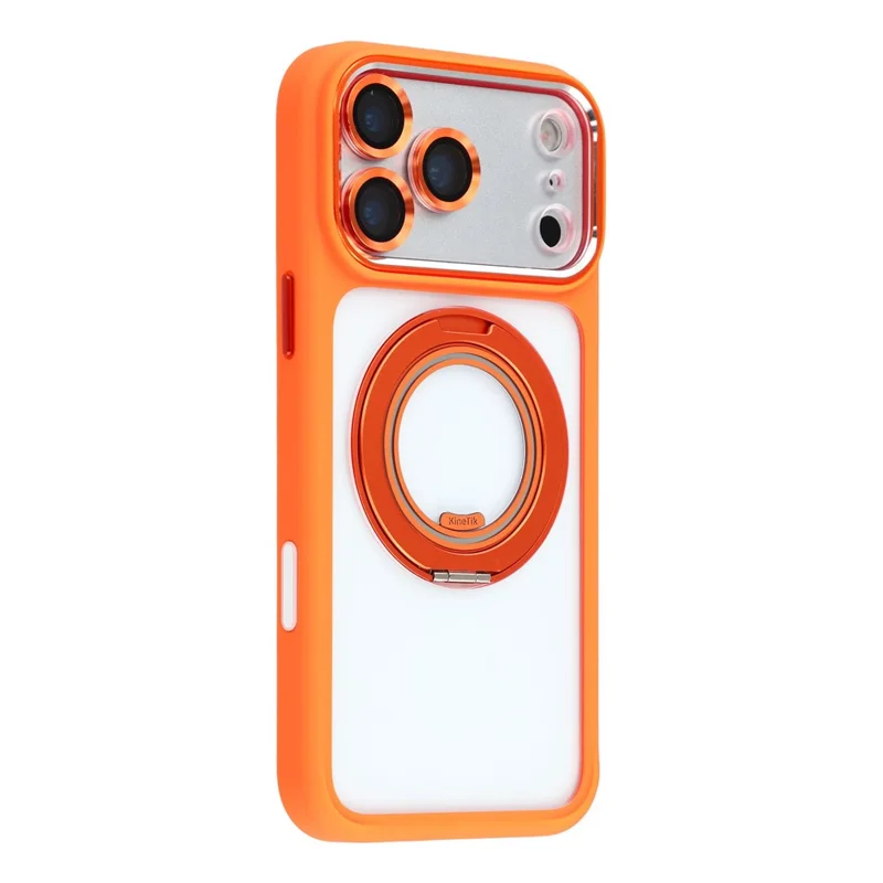 KIGC pour iPhone 17 Pro étui à support pivotant TPU PC couverture anti-chute avec protecteur d'objectif - Orange