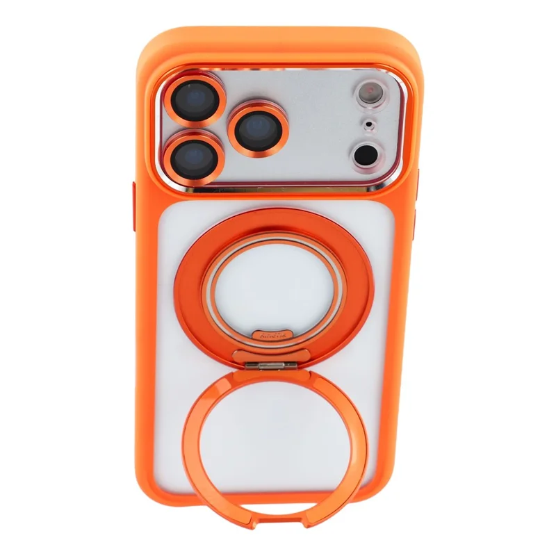 KIGC pour iPhone 17 Pro étui à support pivotant TPU PC couverture anti-chute avec protecteur d'objectif - Orange