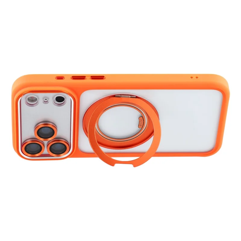 KIGC pour iPhone 17 Pro étui à support pivotant TPU PC couverture anti-chute avec protecteur d'objectif - Orange